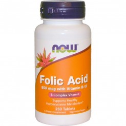 NOW Витамин B-9 (Folic Acid) + B-12, 250 Таблетки
